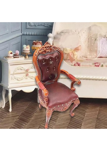 Bebek Evi Sandalye Minyatür Mobilya Dekoratif Koyu Kahverengi (Yurt Dışından)