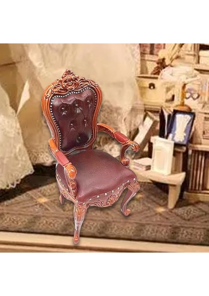 Bebek Evi Sandalye Minyatür Mobilya Dekoratif Koyu Kahverengi (Yurt Dışından)