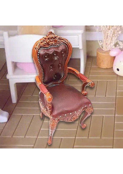 Bebek Evi Sandalye Minyatür Mobilya Dekoratif Koyu Kahverengi (Yurt Dışından)