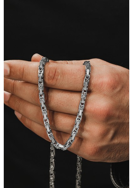 Erkek Çelik Kral Zincir Kolye Ince Model 4mm