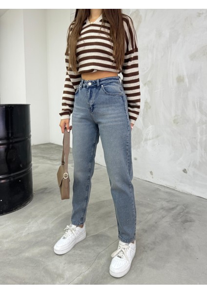 Kadın Esnek/likralıyüksek Bel Mom Jeans fiyatları