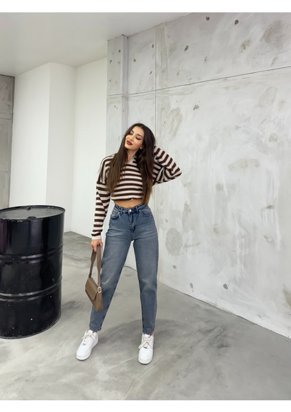 Kadın Esnek/likralıyüksek Bel Mom Jeans indirimleri