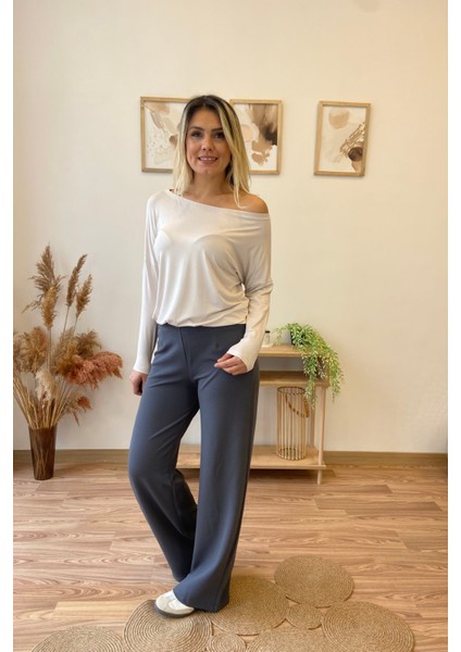 Pens Detaylı Esnek Palazzo Pantolon modelleri