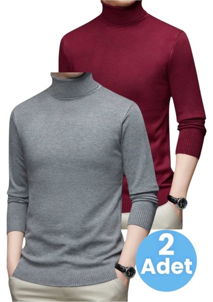 2'li Erkek Tüylenmeyen Boğazlı Triko Kazak Balıkçı Triko Kazak