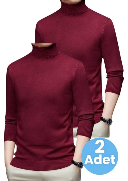 2'li Erkek Tüylenmeyen Boğazlı Triko Kazak Balıkçı Triko Kazak