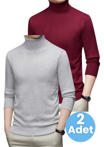 2'li Erkek Tüylenmeyen Boğazlı Triko Kazak Balıkçı Triko Kazak