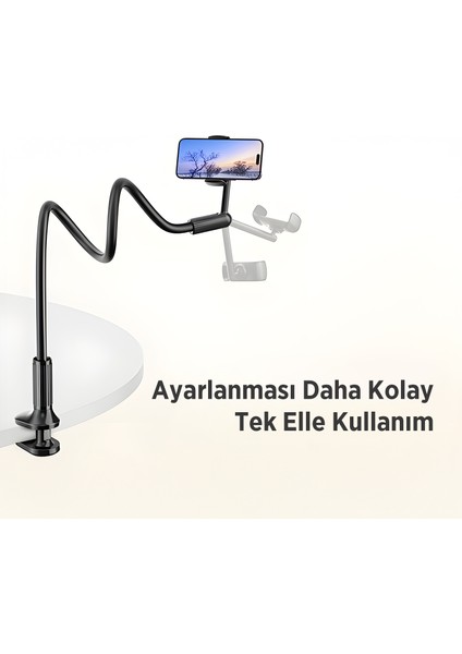 Saiji Ivy-4 95 cm 360° Derece Dönebilen, Ayarlanabilir ve Dayanıklı 4.7-7″ Inç Esnek Kollu Flexible Akrobat Telefon Tutucu Ivyıv-95