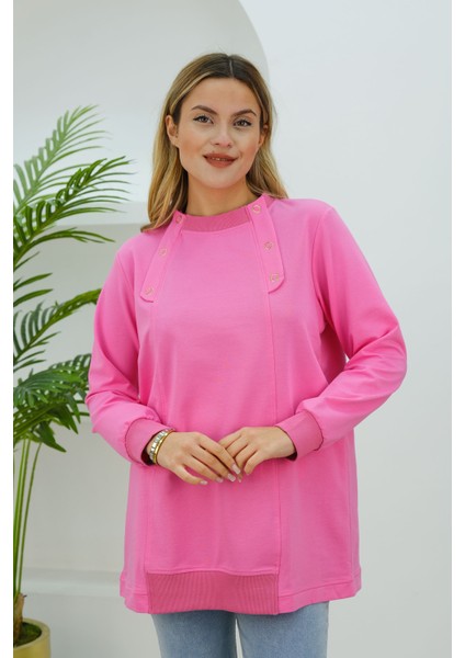 Kuş Gözü Detaylı Tunik Pembe