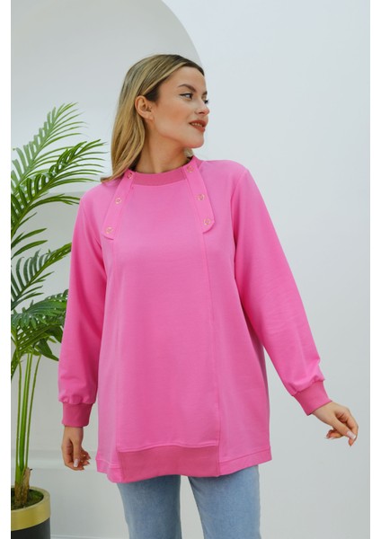 Kuş Gözü Detaylı Tunik Pembe