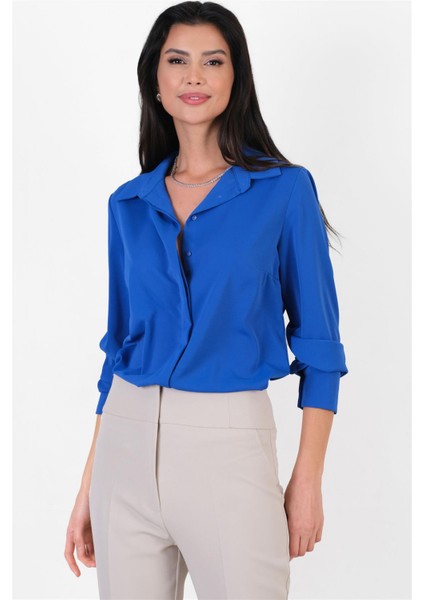 Lluvy Uzun Kollu Gizli Pat Düğmeli Bluz Saks fiyatları