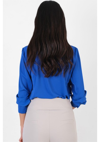 Lluvy Uzun Kollu Gizli Pat Düğmeli Bluz Saks fırsatları