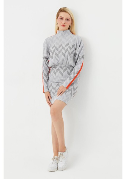 Balıkçı Yaka Turuncu Grogren Detaylı Örme Elbise