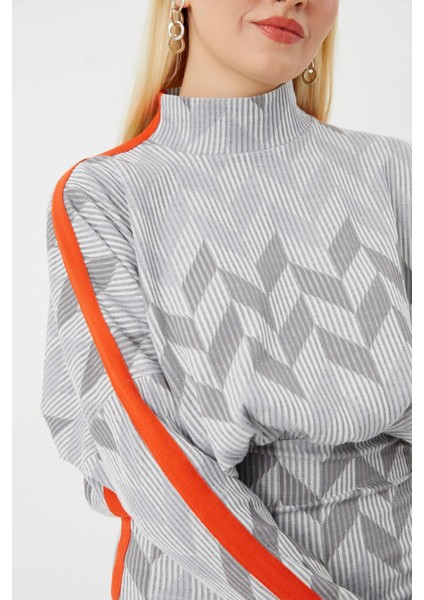 Balıkçı Yaka Turuncu Grogren Detaylı Örme Elbise fırsatları