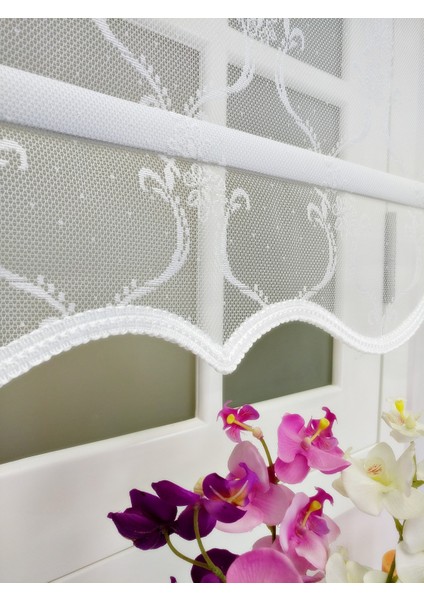 Çiftli Sistem Yeni Beyaz Sarmaşık Çiçek Desen Örme Tül + Stor fırsatları