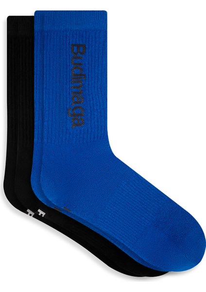 2'li Paket Erkek Antrenman Fitness Tenis Spor Çorap Siyah-Mavi