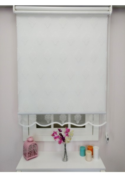 Çiftli Sistem Yeni Şantuklu Damask Desenli Tül + Stor