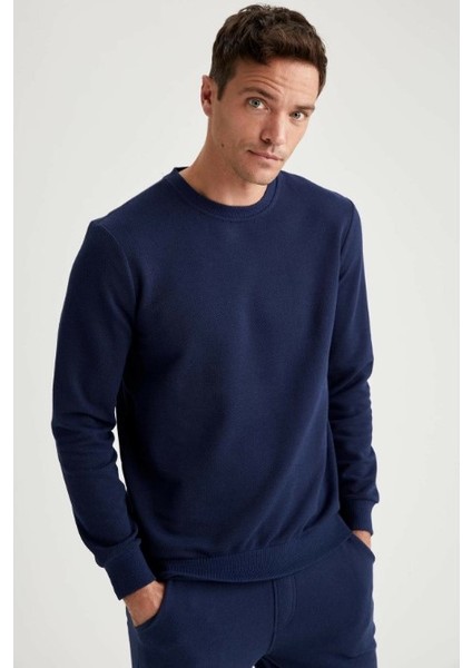 Erkek Siyah Bisiklet Yaka Regular Fit Sweatshirt