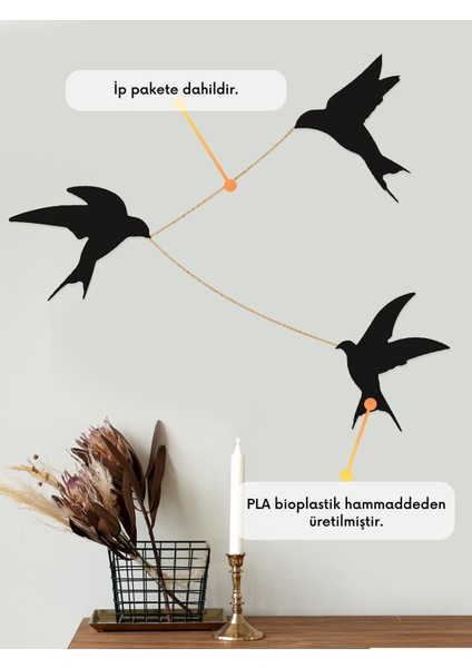 3'lü Kırlangıç Fotoğraf Askısı Duvar Dekoru - Bioplastik fiyatları
