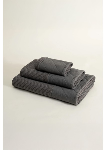 Hüma Antrasit Pamuk 3 Parça Havlu Seti
