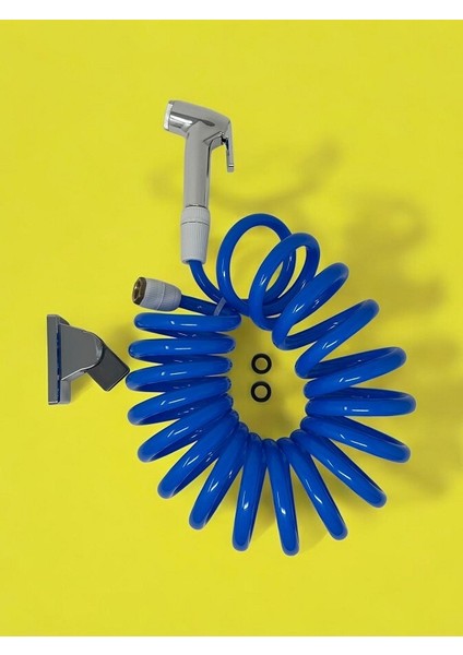 Taharetmatik Set 3/8 Girişli Patlamaz Spiral Hortum Başlık 2,5 mt Wc Matik Mavi Renk