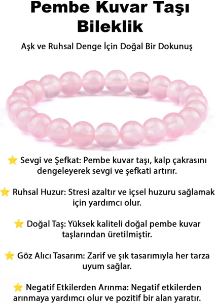 Pembe kuvars Doğal Taş Bileklik