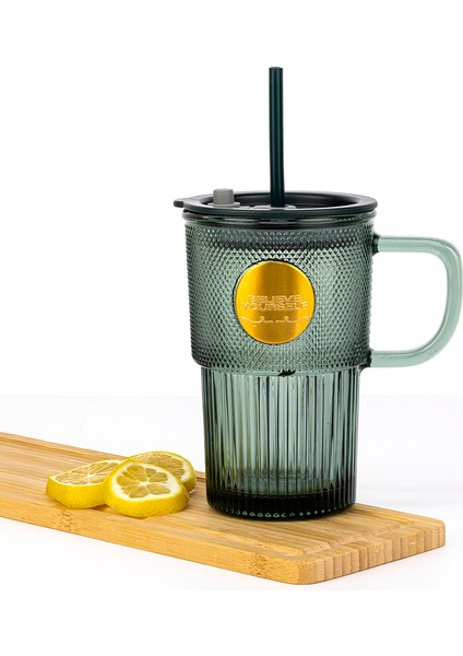 Renkli Pipetli Kapaklı Kupa