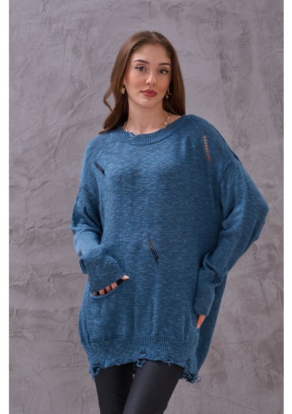 Kadın Oversize Yırtıklı Triko