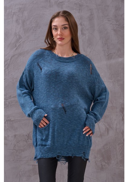 Kadın Oversize Yırtıklı Triko