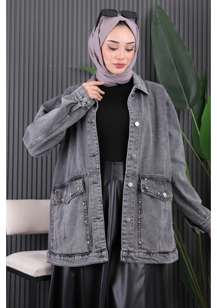 Füme Taşlı Kot Ceket