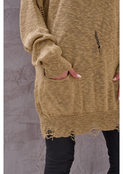 Kadın Oversize Yırtıklı Triko fırsatları