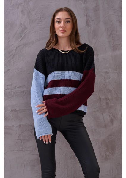 Kadın Renkli Çizgli Balon Kol Triko fırsatları