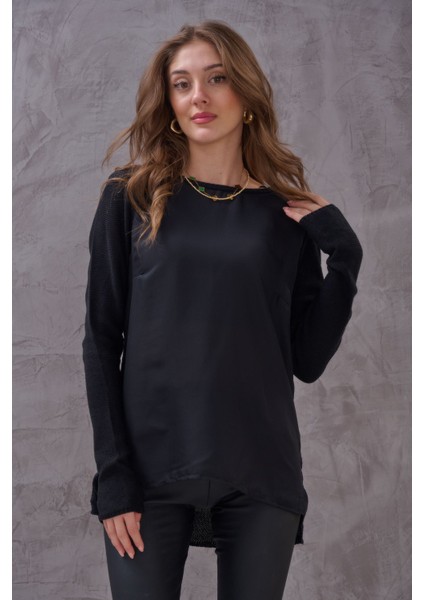 Kadın Önü Saten Detay Zarif Klasik Tasarım Triko Bluz fiyatları