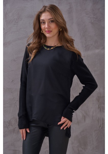 Kadın Önü Saten Detay Zarif Klasik Tasarım Triko Bluz modelleri