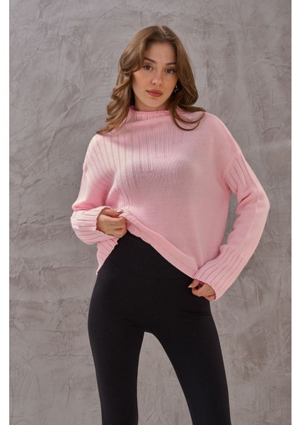 Kadın Asimetrik Toz Pembe Triko modelleri