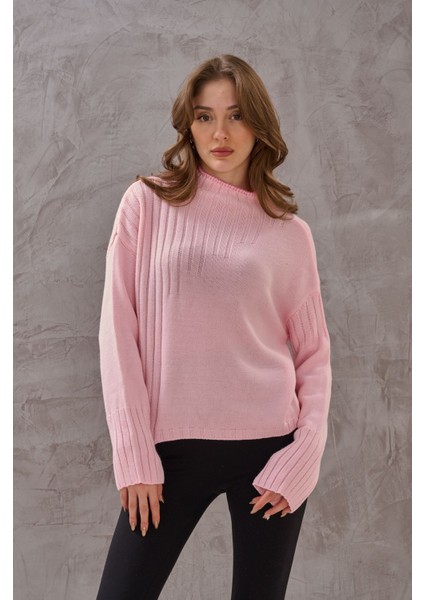 Kadın Asimetrik Toz Pembe Triko fırsatları