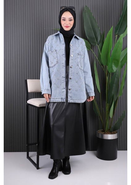 Mavi Taş İşlemeli Kot Ceket fiyatları
