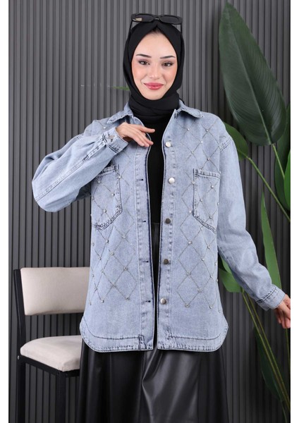 Mavi Taş İşlemeli Kot Ceket modelleri