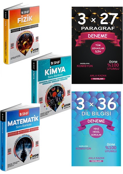 9. Sınıf Fizik – Kimya - Matematik Soru Bankası – Anla Kazan Paragraf – Dil Bilgisi Denemeleri