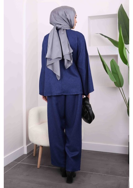 Lacivert Yan Bağlamalı Cepli Kimono Pantolon Takım fırsatları