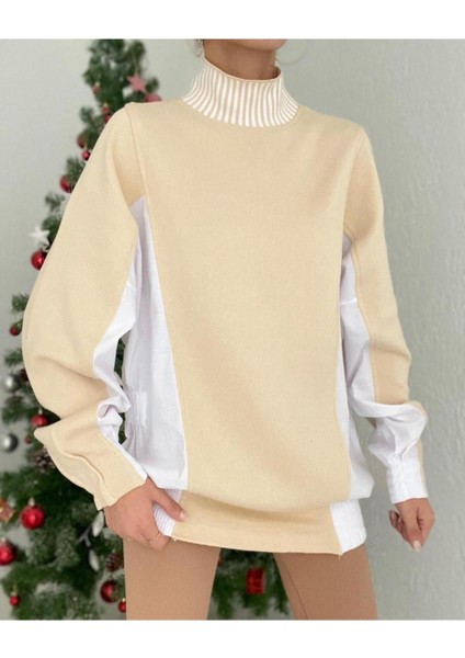 Kadın Premıum Yanı Poplin Tasarımlı Yarım Balıkçı Kazak fiyatları