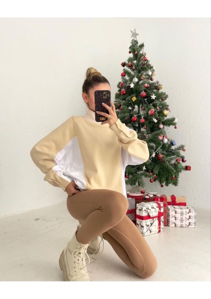 Kadın Premıum Yanı Poplin Tasarımlı Yarım Balıkçı Kazak modelleri