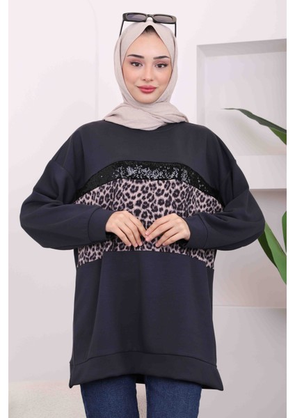 Füme Gri Önü Leoparlı Modal Tunik