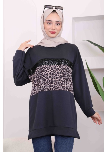 Füme Gri Önü Leoparlı Modal Tunik