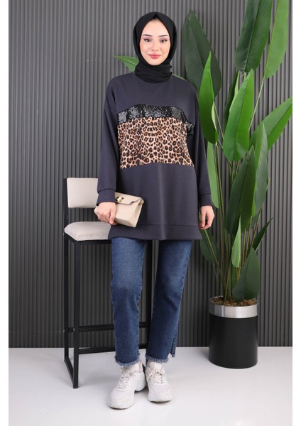 Füme Önü Leoparlı Modal Tunik