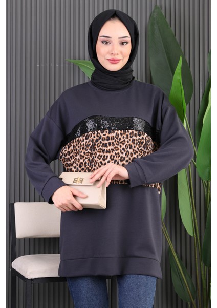 Füme Önü Leoparlı Modal Tunik
