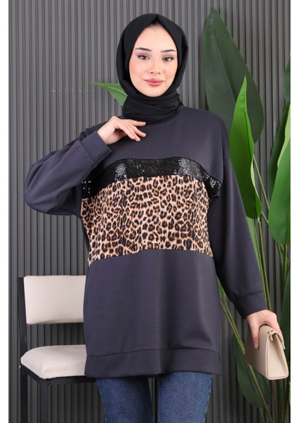 Füme Önü Leoparlı Modal Tunik modelleri