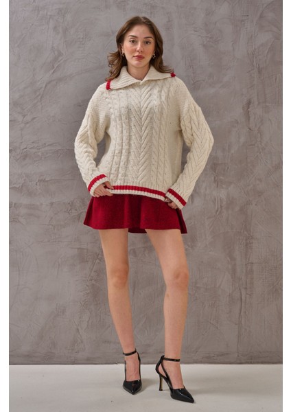 Kadın Polo Şeritli Yaka Ekstra Yumoş Dokulu Örgülü Rahat Modern Kazak fiyatları