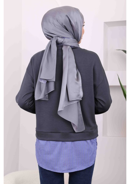 Füme Çizgili Garnili Modal Gömlek Kombinli Sweat fırsatları