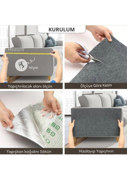 Açık Gri Yapışkanlı Koltuk Kenarı Koruyucu Kedi Tırmalama Halısı