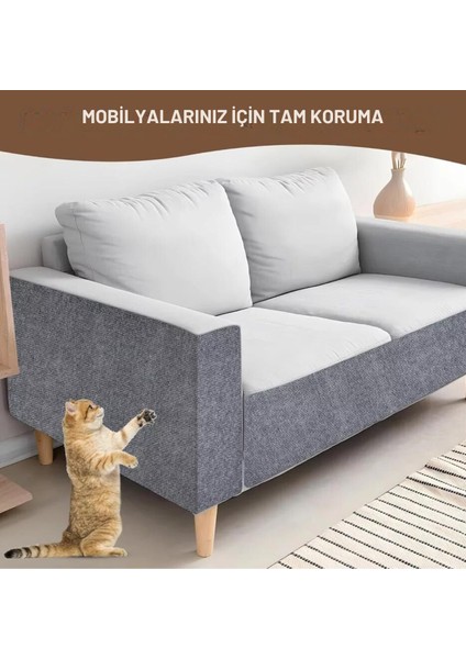 Açık Gri Yapışkanlı Koltuk Kenarı Koruyucu Kedi Tırmalama Halısı